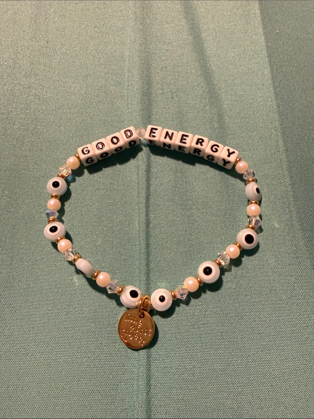 Little Words Project Good Energy White Gold & Blue Beaded Bracelet